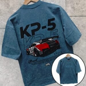 “KP-5” Blue Oversized Acid Wash T-Shirt