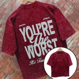 Red Oversized Acid Wash T-Shirt