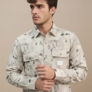 Ivory Beige Typographic Shirt