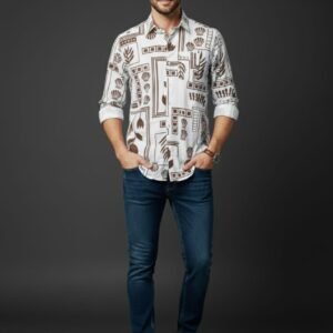 Coffee Brown Geometric Print Shirt