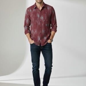 Wine Red Brush-Effect Shirt