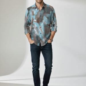Ocean Blue Brush-Effect Shirt