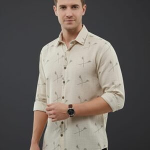 Men’s Beige Arrow Print Jute Cotton Shirt