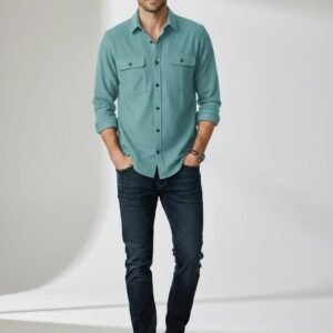 Blue Plain Imported Double Pocket Shirt
