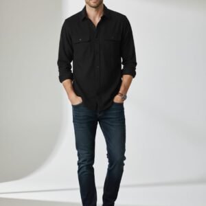 Black Plain Imported Double Pocket Shirt